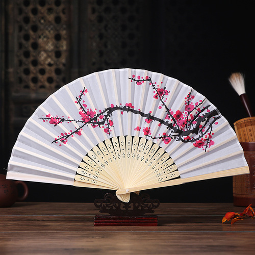 Plum Blossom Fan Chinese Style Classical Women's Folding Fan Wedding Elegant Cloth Fan Gift Fan Bamboo Fan Floor Stall Logo Foreign Trade