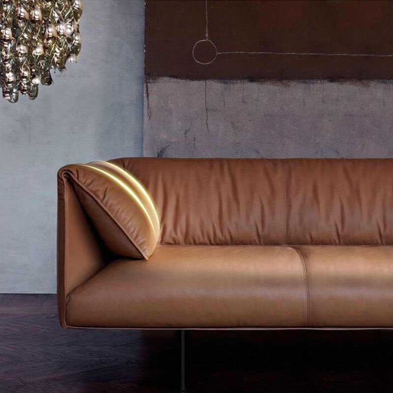 Italiano minimalista sofá de cuero de tres asientos moderno minimalista sala de estar dormitorio mediano y pequeño apartamento de primera capa de cuero de vaca combinación