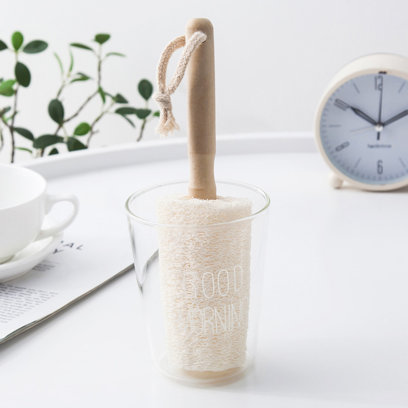 Wooden handle hanging retro natural loofah Cup brush dishwashing brush retro lanyard Cup cleaning brush cross-border Wooden handle hanging retro natural loofah Cup brush dishwashing brush retro lanyard Cup cleaning brush cross-border