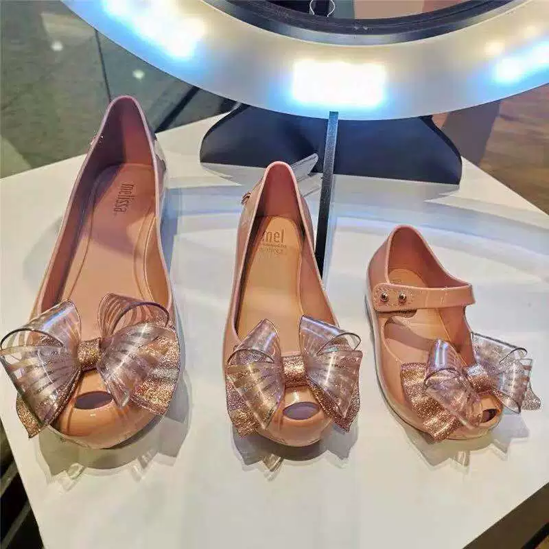 Новые женские туфли Melissa с бантом, светлая пара, обувь без носа, плоские туфли-шлепанцы, детские обувь