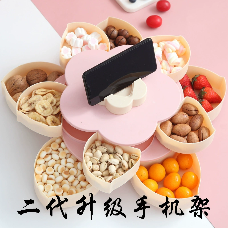 Фабричная продажа в европейском стиле Douyin двойной слой вращающаяся коробочка конфет Hua Yang Lotus Fruit Box Новый год Hi Sugar фруктовая тарелка