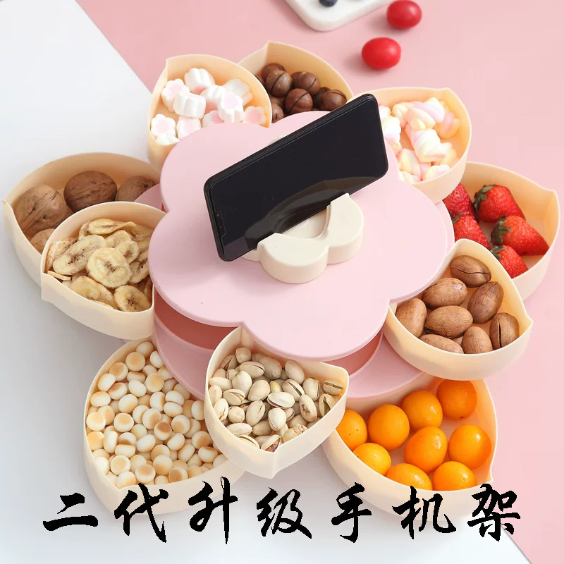 Фабричная продажа в европейском стиле Douyin двойной слой вращающаяся коробочка конфет Hua Yang Lotus Fruit Box Новый год Hi Sugar фруктовая тарелка