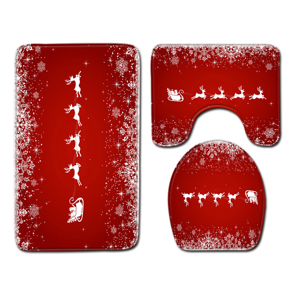 Navidad muñeco de nieve alfombra de baño alfombra de puerta inodoro de tres piezas antideslizante alfombra de piso transfronterizo en stock deseo amazon 1