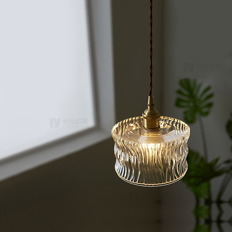 Japanese Retro Brass Carved Glass Chandelier Minimalist B&B Bedroom Bedside Aisle Balcony Bar Small Chandelier