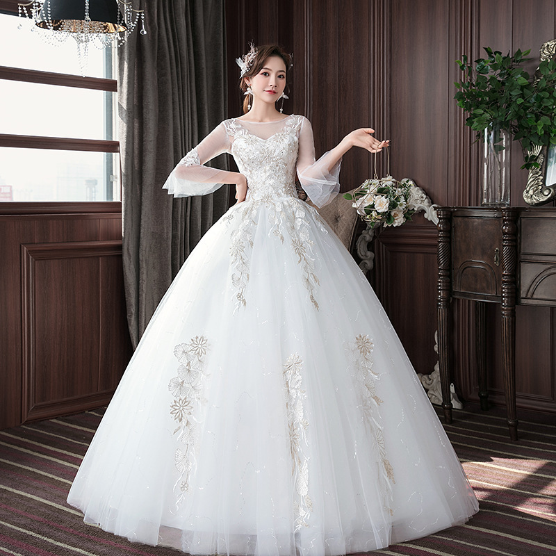 Bridal Wedding Dress Manufacturer Wholesale 2025 New Floor-Length Simple Lace Semi-Transparent Mid-Sleeve Wedding Dress Bridal Wedding Dress Manufacturer Wholesale 2025 New Floor-Length Simple Lace Semi-Transparent Mid-Sleeve Wedding Dress