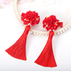 Children's hairgrip, red hair accessory with tassels, Chinese style