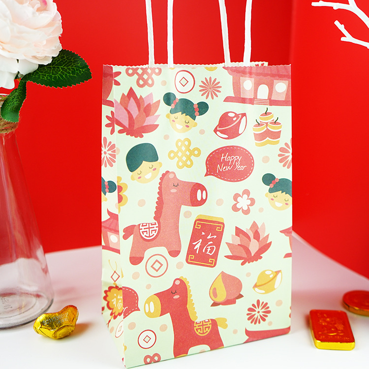 现货新年春节手提红色小马福字礼品袋子年货礼物手提袋伴手礼纸袋