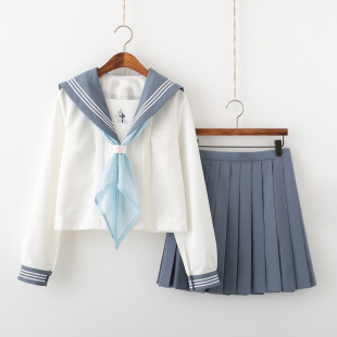 JK uniform jk sailor suit middle clothing summer clothing [bamboo] White three organ pleated suit jk female S59