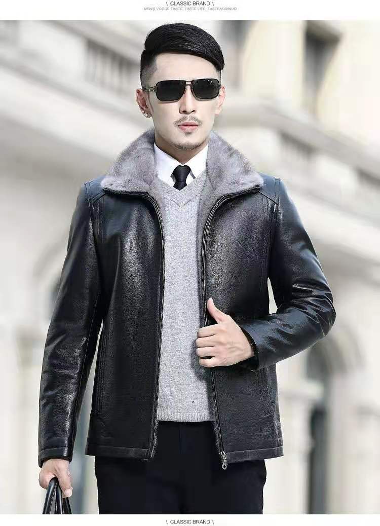 Chaqueta de cuero nueva con forro polar para hombre en invierno, cuello alto con cuello de piel, venta al por mayor del fabricante, estilo casual coreano.