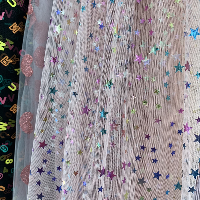Nueva malla hexagonal malla dorado colorido estrella dorado piña malla gasa falda ropa para niños tela al por mayor