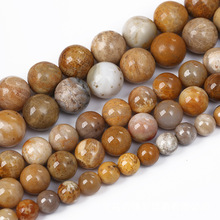 铸明贸易 菊花石散珠 饰品配件DIY配饰 天然珊瑚玉圆珠半成品批发