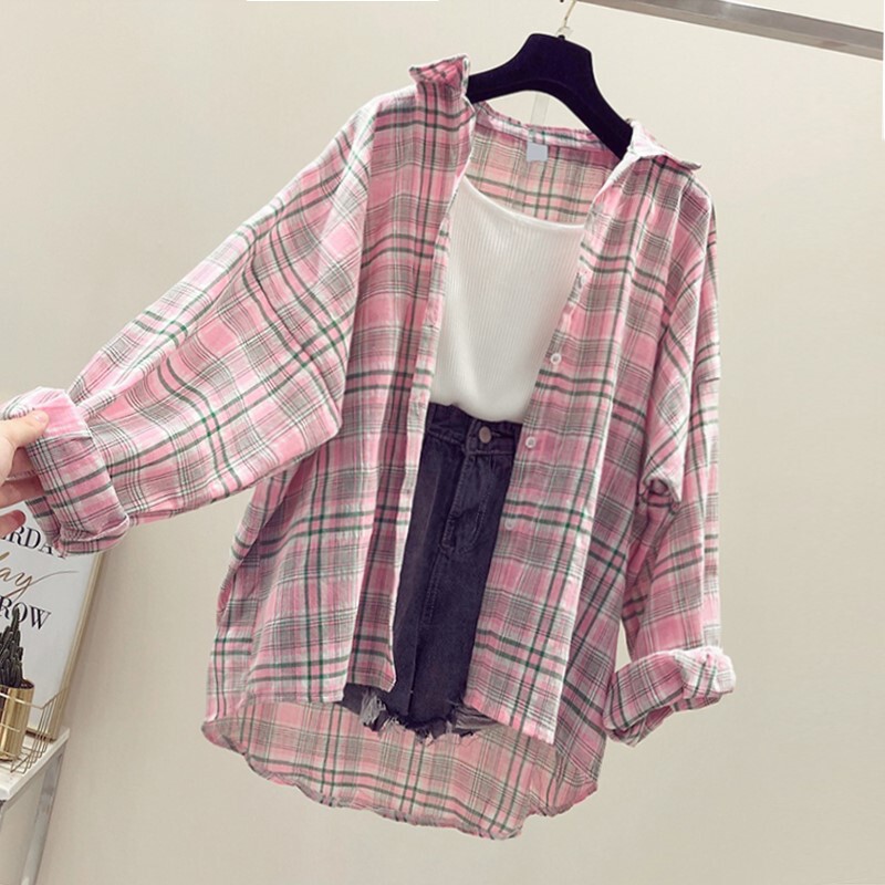 Plaid Shirt Women's Summer Wear 2025 New Korean Style Loose Mid-Length Sun Protection Cardigan Top Outwear Thin Plaid Shirt Women's Summer Wear 2025 New Korean Style Loose Mid-Length Sun Protection Cardigan Top Outwear Thin