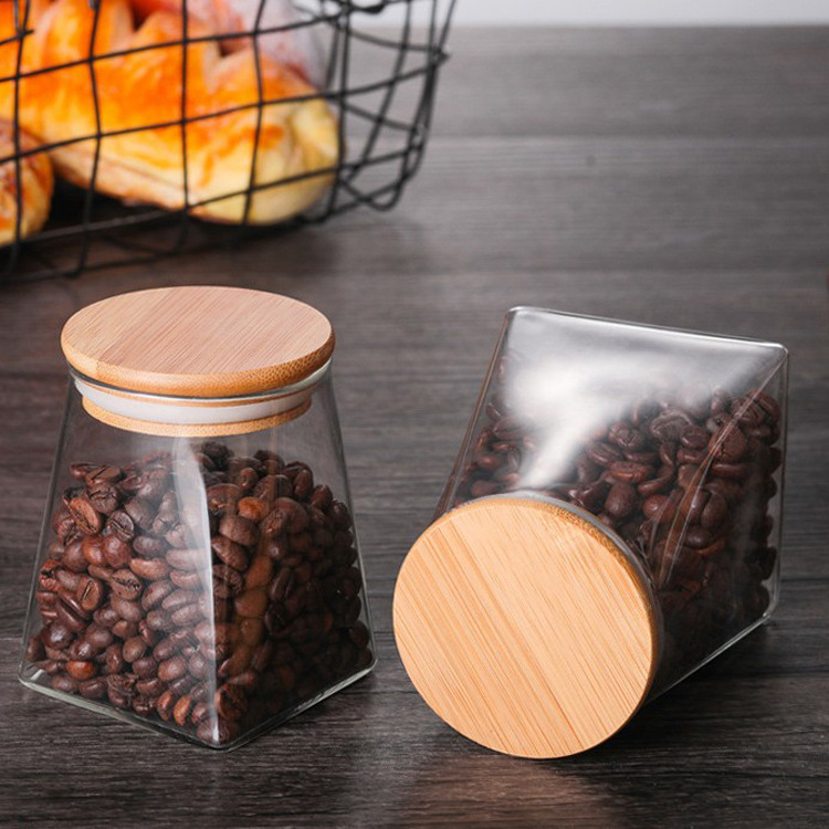 Frascos sellados de vidrio de borosilicato de alta calidad al por mayor del fabricante, con tapas de bambú, frascos de almacenamiento transparentes, frascos para dulces, frascos de almacenamiento para cocina, frascos para té