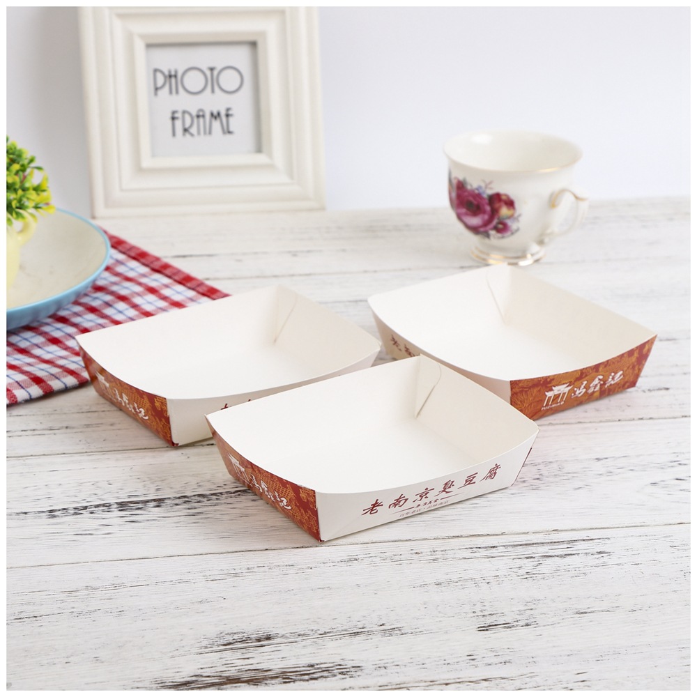 一次性白卡纸盒餐盒外卖炸鸡烤肉点心打包盒炒饭便当盒船盒可印制