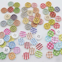 多规格 四眼圆形纽扣 童装扣 印刷点子/线条/格子木扣 服装辅料