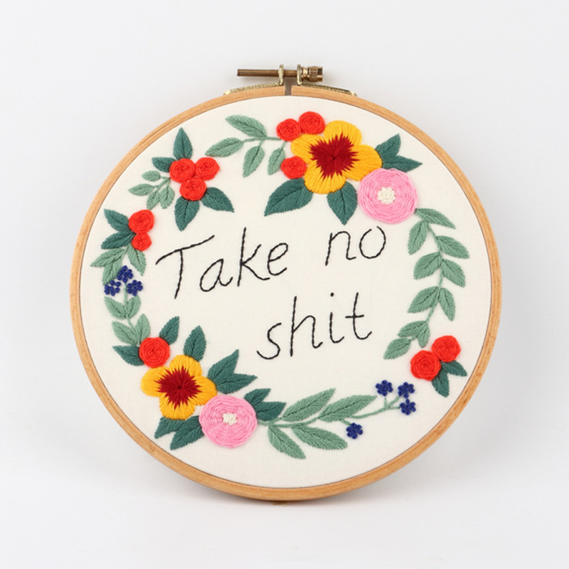 Feliz guirnalda DIY material bordado hecho a mano paquete principiante europeo tela flor flores y plantas letras planta verde