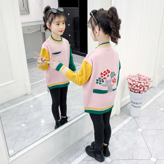 女童毛衣2024新款中大童卡通撞色鈎花針織衫洋氣女孩套頭線衫上衣