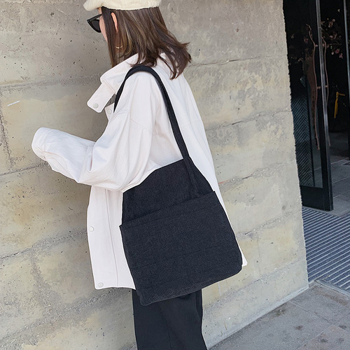Leather backpack for women, suitable for autumn and winter, versatile and stylish, corduroy, single shoulder, Korean student canvas bag, large capacity, literary shopping bag