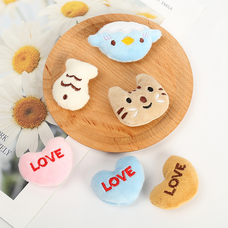 卡通动物头水晶柔绒爱心饰品配件儿童服饰箱包胸针贴饰魔术贴心形