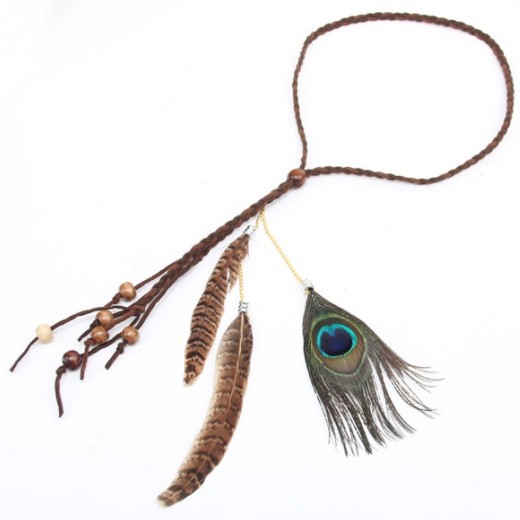Venta directa de fábrica de tocados de plumas de pavo real para zonas turísticas, diademas de plumas, diademas étnicas bohemias indias con borlas