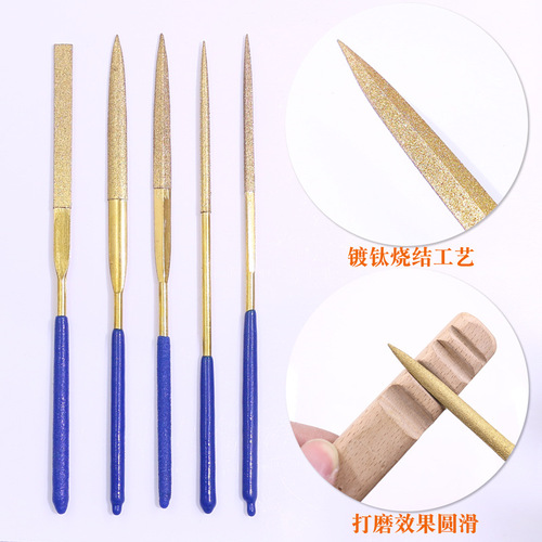 Gold-coated titanium diamond file 3/4/5mm set assorted shaping files woodworking metal polishing and grinding tools