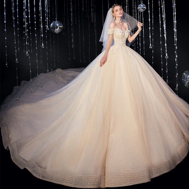 Starry sky for bride, new collection, open shoulders, V-neckline, french style