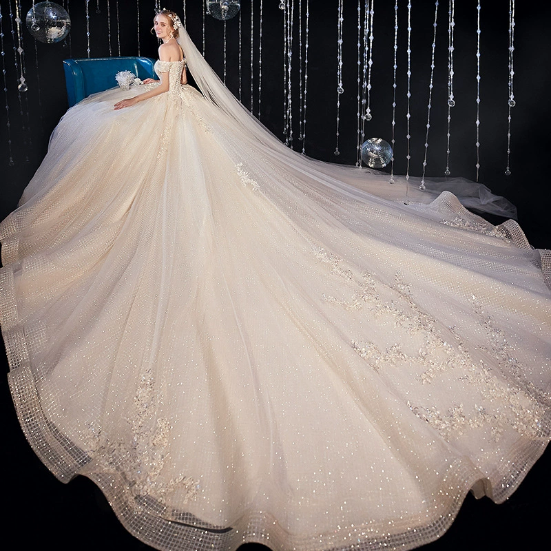 Starry sky for bride, new collection, open shoulders, V-neckline, french style