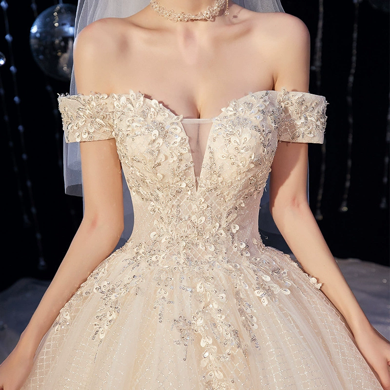 Starry sky for bride, new collection, open shoulders, V-neckline, french style