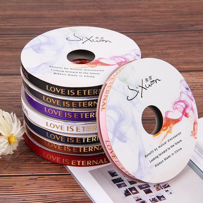 一公分烫金螺纹带爱是永恒鲜花材料批发丝带蝴蝶结彩带