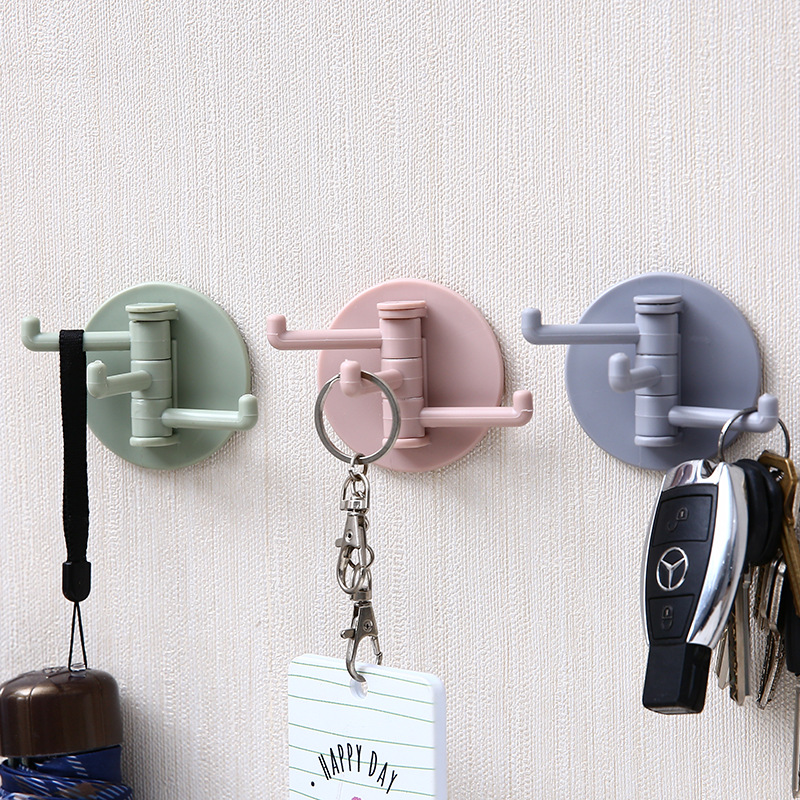 Multifuncional baño pared rack Punch-libre estante sin fisuras gancho giratorio fuerte 3-rama giratoria gancho pegajoso