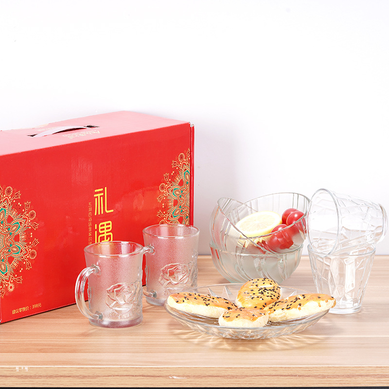 gift eight-piece set tableware set new glass crystal bowl plate water cup atmospheric packaging practical meeting sale gift
