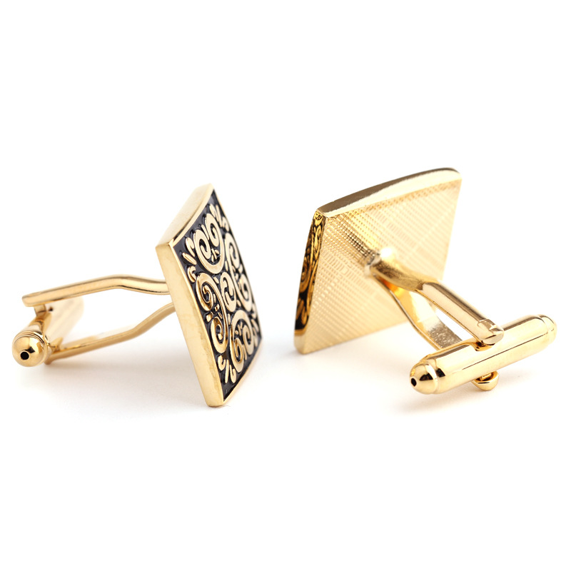Gemelli da uomo in oro con motivo retrò quadrato, gemelli da camicia alla francese_voghion.com