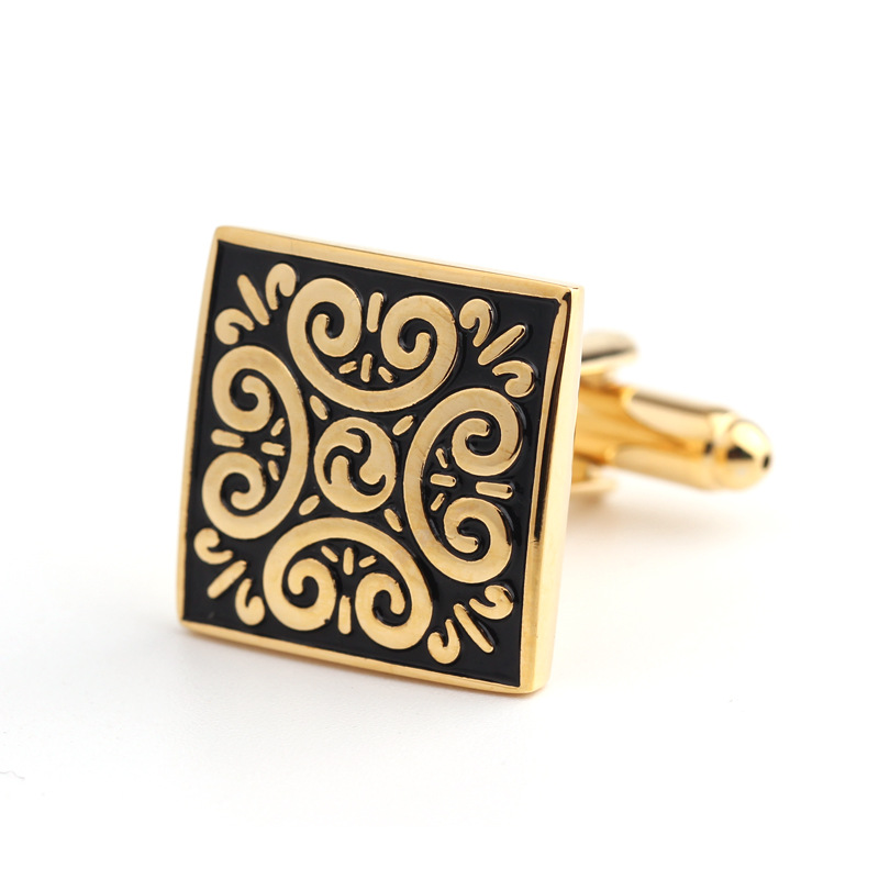 Gemelli da uomo in oro con motivo retrò quadrato, gemelli da camicia alla francese_voghion.com