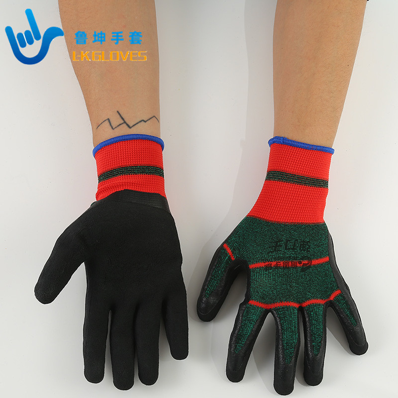 弹力王劳保手套 尼龙挂胶手套乳胶发泡防护手套厂家批发零售