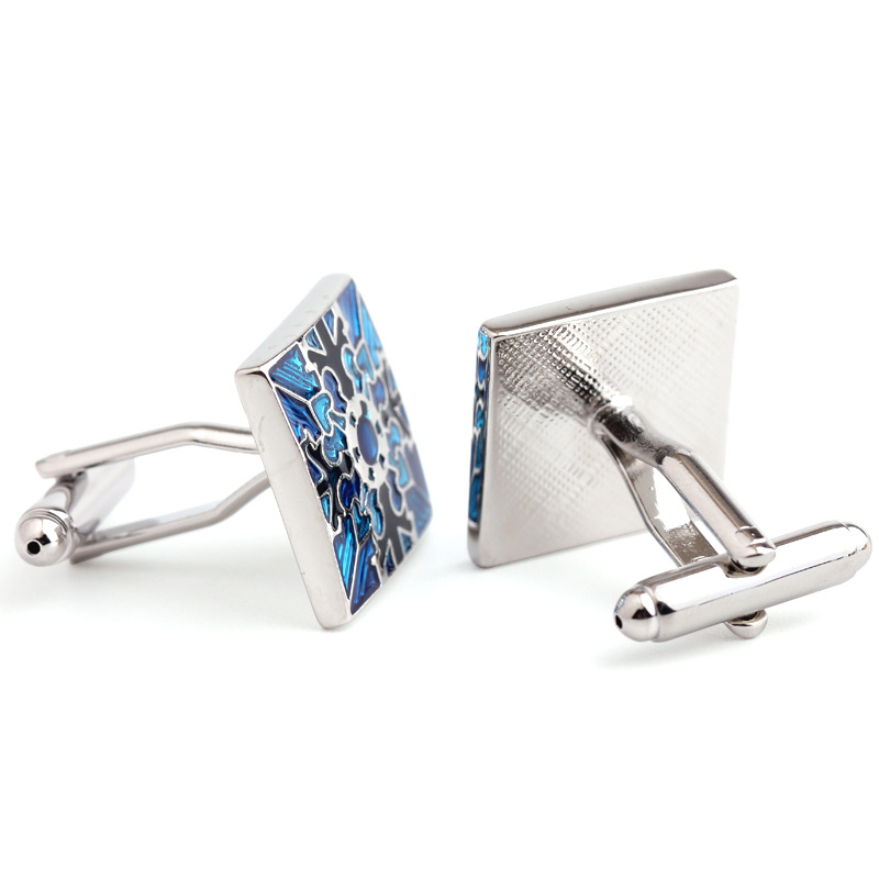 Square blue pattern men's shirt cufflinks French cufflinks_voghion.com