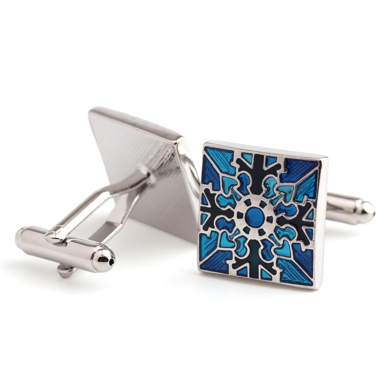 Square blue pattern men's shirt cufflinks French cufflinks_voghion.com