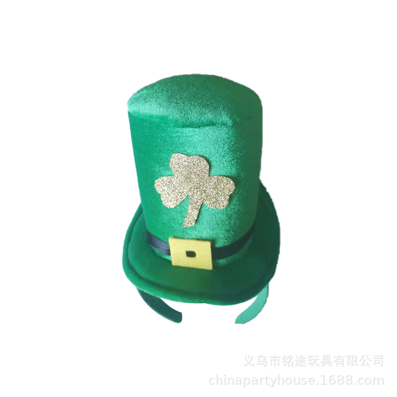 Diadema decorativa del festival de Irlanda, sombrero de terciopelo de trébol, diadema, hebilla, sombreros, accesorios de vestuario de maquillaje al por mayor