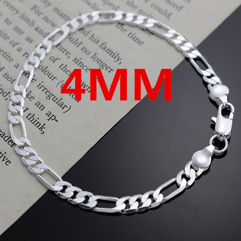Cross-Border Temu Aliexpress Jewelry Hot-Selling European and American New Silver-Plated 4mm Three-Piece One-To-One Bracelet 20cm