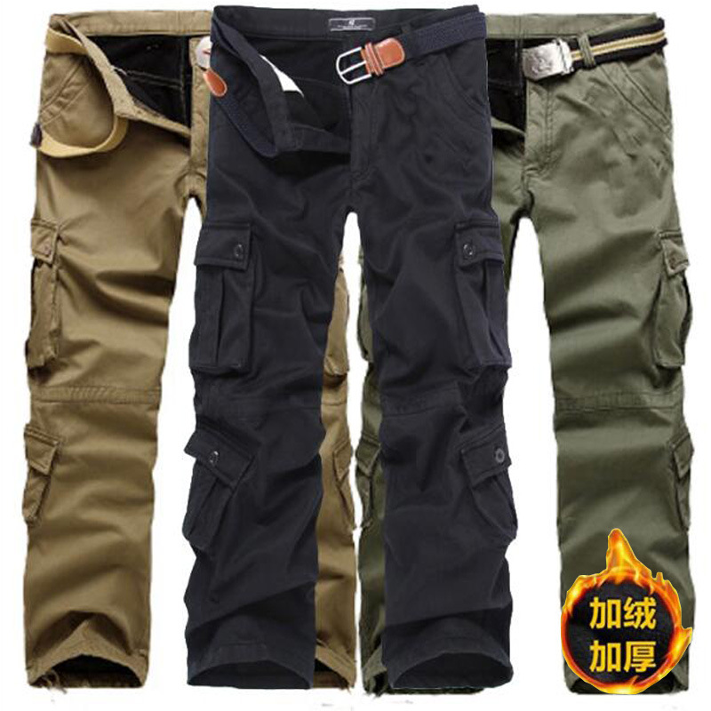 Wholesale Multi-Pocket Velvet Overalls Men's Winter Thickened Straight Large Size Casual Pants Outdoor Labor Protection Trousers