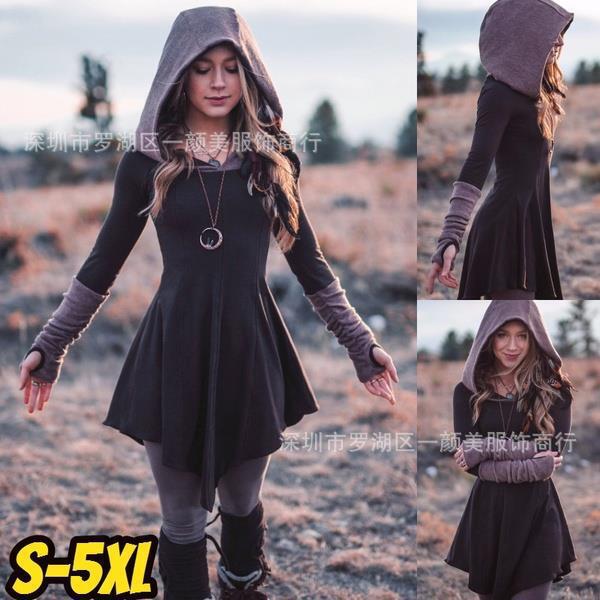 Autumn Simple Luxury Hooded Women's Hooded Dress with Gloves Slim Waist Pleated Skirt Cosplay Clothing