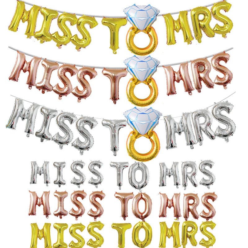 Transfronterizo de 16 pulgadas oro plata oro rosa carta globo de aluminio señorita a señora decoración de la boda traje de globo