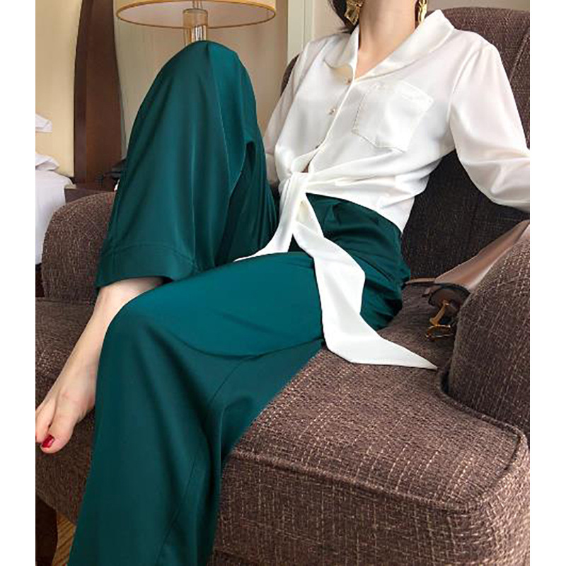 Spot manufacturers wholesale silk wide leg pants women's high waist drape slim mulberry silk loose straight trousers Spot manufacturers wholesale silk wide leg pants women's high waist drape slim mulberry silk loose straight trousers