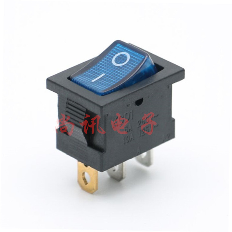 船形开关15*21蓝灯蓝盖船型开关KCD1带灯二档三脚 翘板开关6A250V