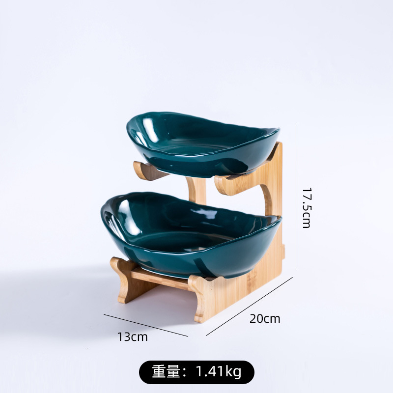 Nórdico simple cesta de frutas creativo de doble capa de múltiples capas plato de fruta con cajón de cerámica placa de fruta seca estante de bambú hogar plato de aperitivos