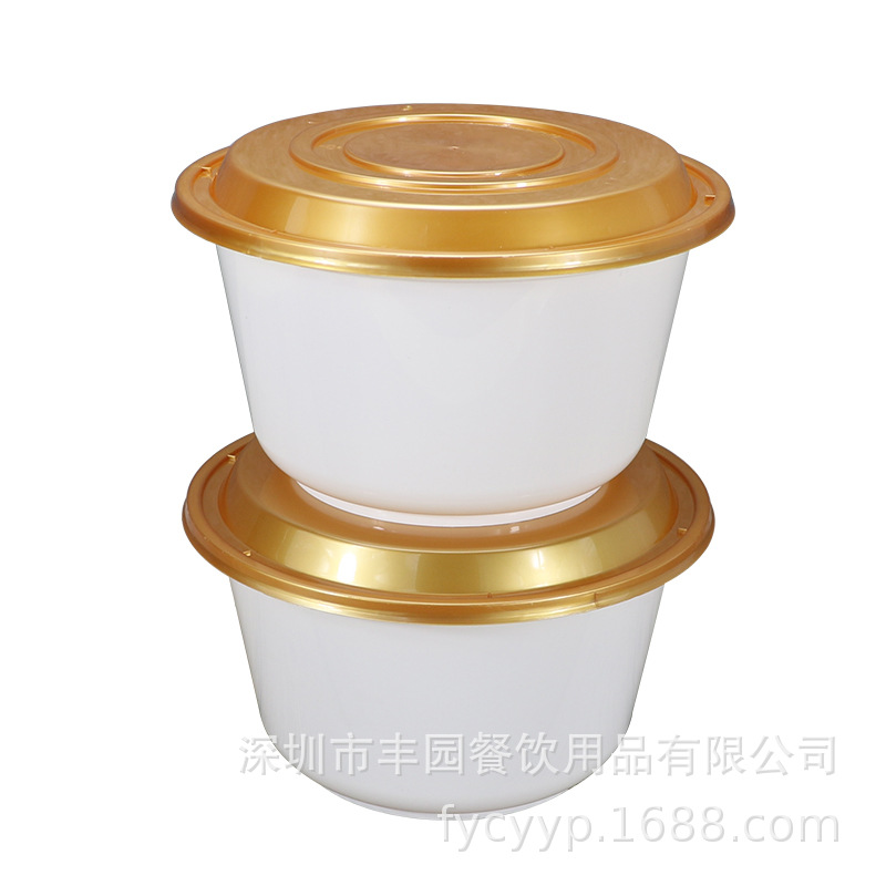 Fengyuan caja de almuerzo desechable negro redondo sopa fideos 1450ml engrosada PP gran capacidad para llevar caja de embalaje con tapa