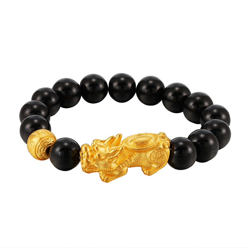 Imitación de lujo 24K oro pulsera de ágata de imitación de las mujeres pulsera de obsidiana imitación arena 3D accesorios de oro duro