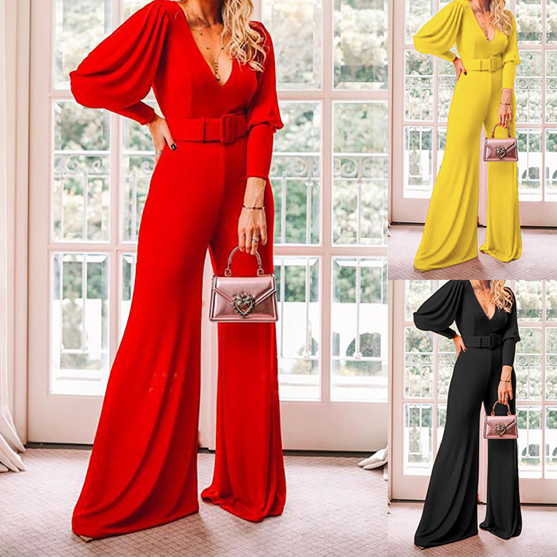 FC811 spot 2024 Amazon spring independent station European and American women's V-neck long sleeve high waist fashion jumpsuit