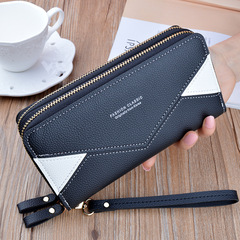 Double zipper wallet women's clutch long fashion contrasting color mother's double-layer wallet large capacity pebbled pattern wallet