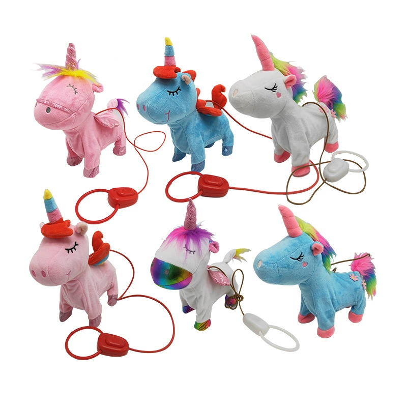 Пользовательские Единорог Кукла Q Edition Веревка Ходьба Пение Хвост Изучение Языка Плюшевая Игрушка Единорог со Светом