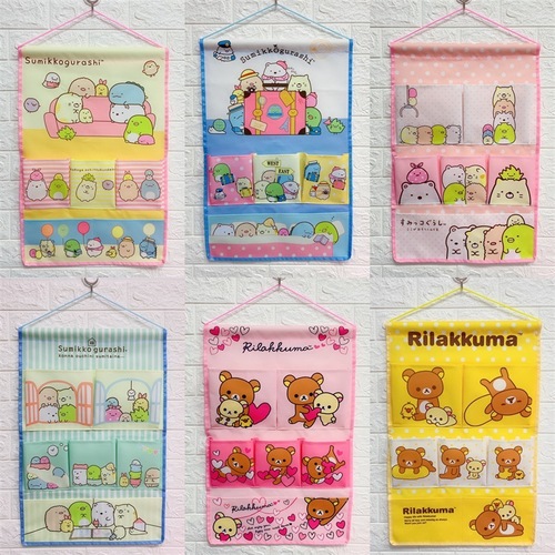 Japanese cartoon home multi-layer storage hanging bag creative fabric wall-mounted storage bag cute layered storage bag